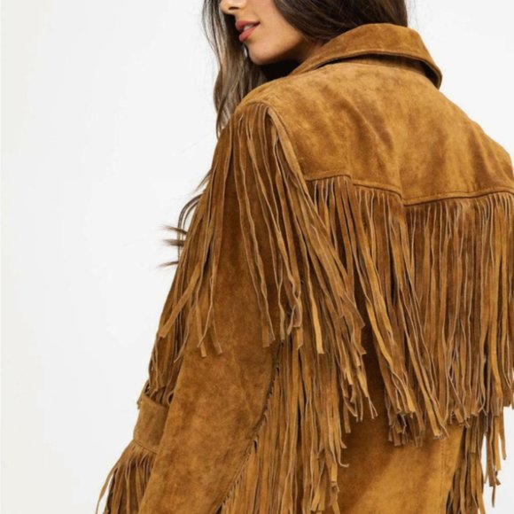 Pam & Gela Brown Suede Vintage Fringe Jacket Size M - Picture 4 of 4